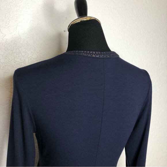 Cache navy blue metallic studded trim faux wrap sheath dress size Medium - Picture 7 of 16